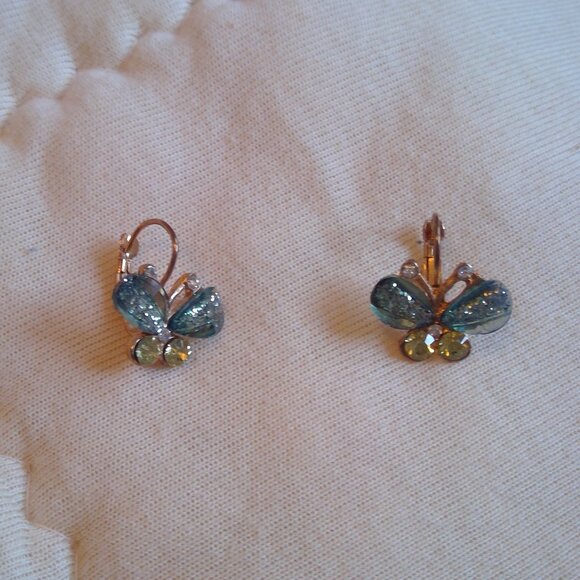 Blue-Green Sparkle Butterfly Earrings - Picture 2 of 2